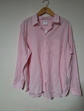 GAP Womens The Classic Pink White Striped Button-Down Shirt Relaxed Cotton XXL